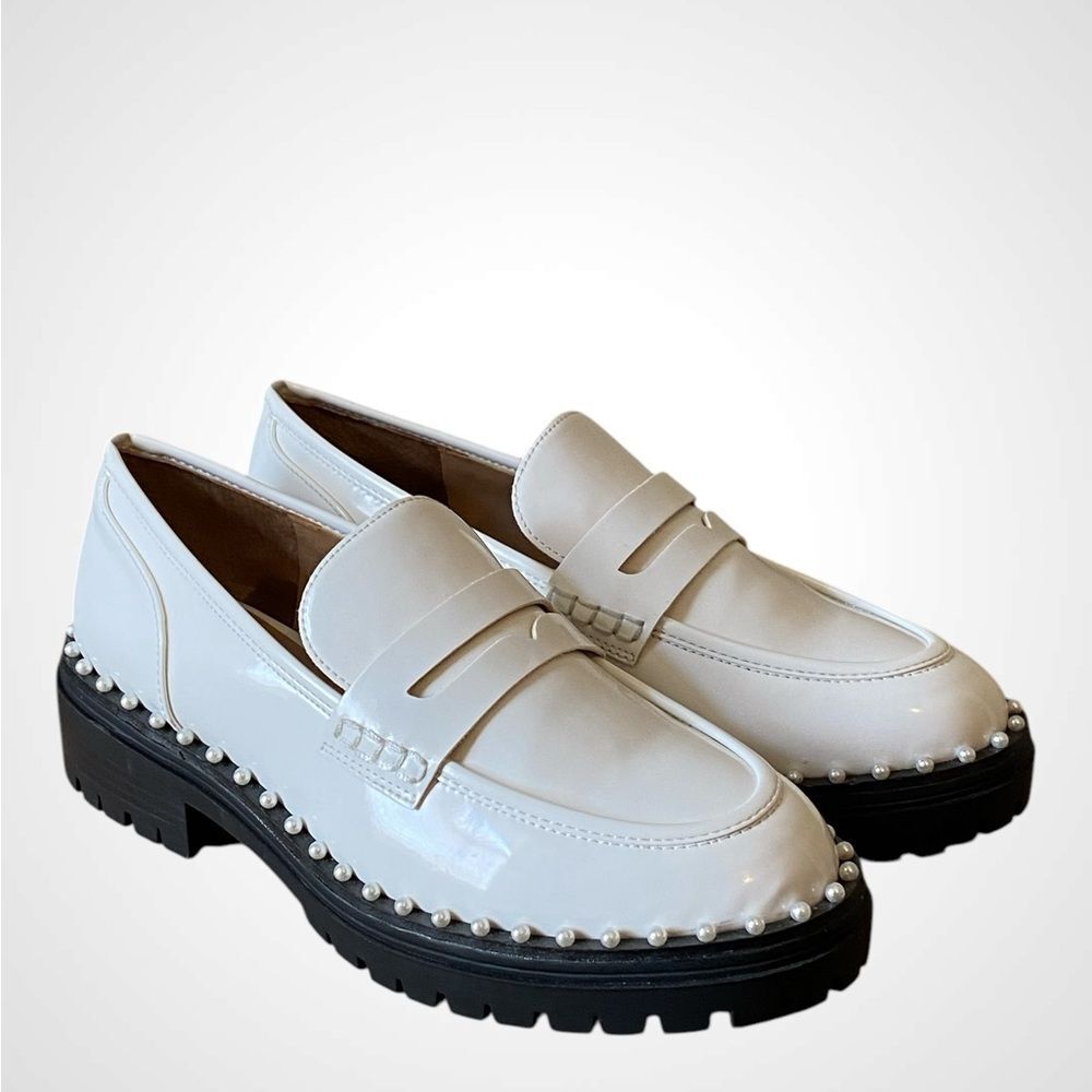 INC White loafers | Slip-On Loafers with Chunky Soles Pearl Accents NWOB 8.5